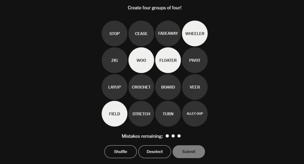 sports connection puzzle screen