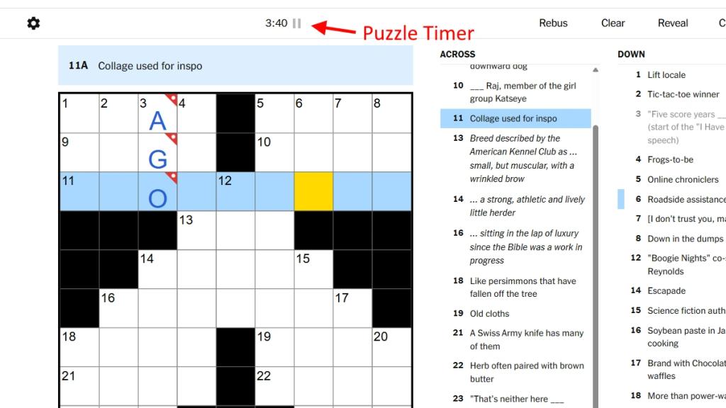 Midi Crossword Puzzle timer