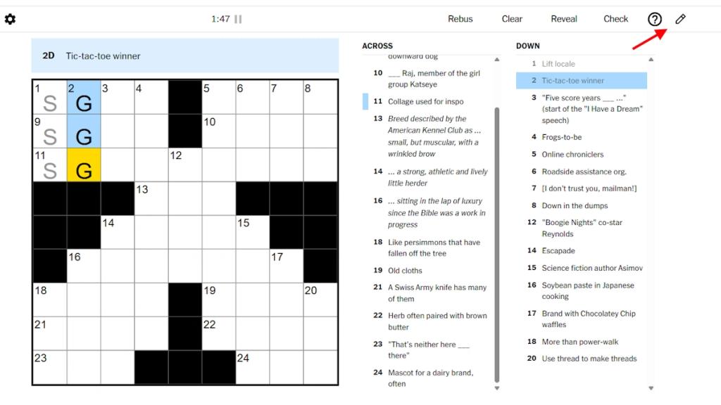 Pen and Pencil mode NYT Midi Crossword