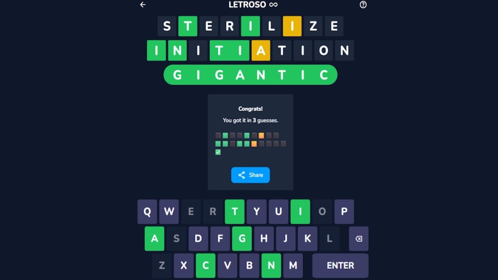 Letroso gameplay like Wordle