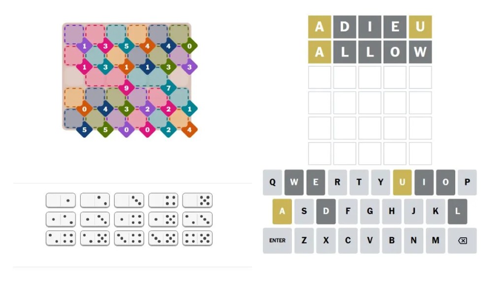NYT Pips vs Wordle grids compared side by side