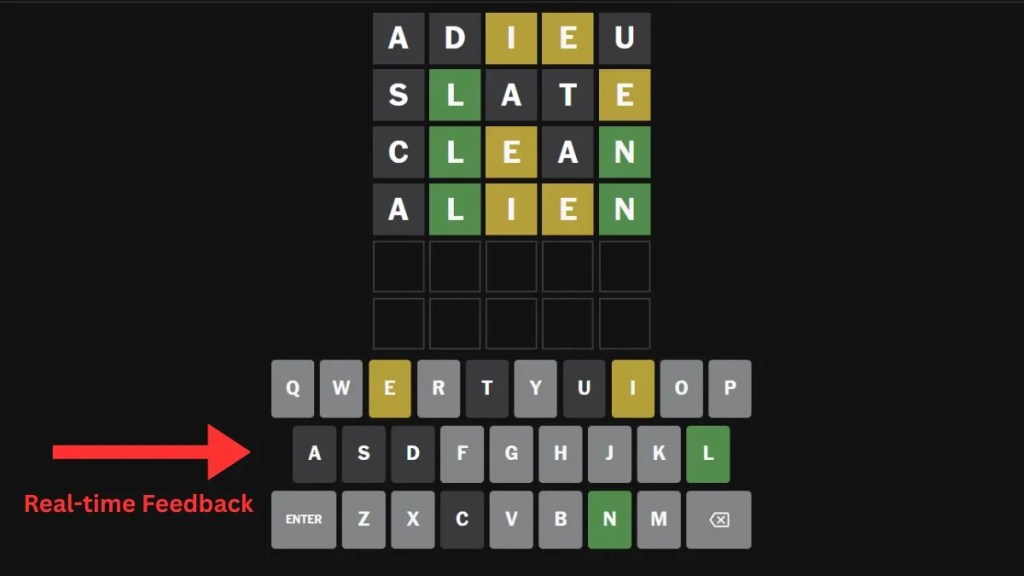 Arrow pointing to on-screen keyboard in Wordle