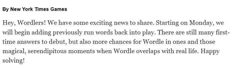 Wordle newsletter for repeat word announcement