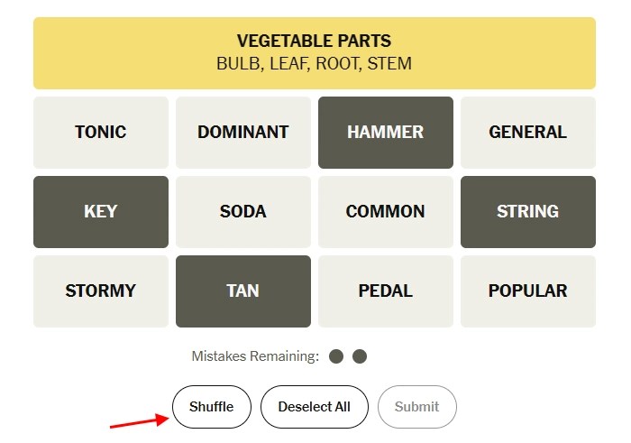 click shuffle button in nyt connections