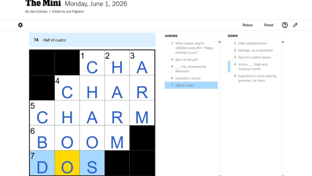 NYT Mini Crossword Completed