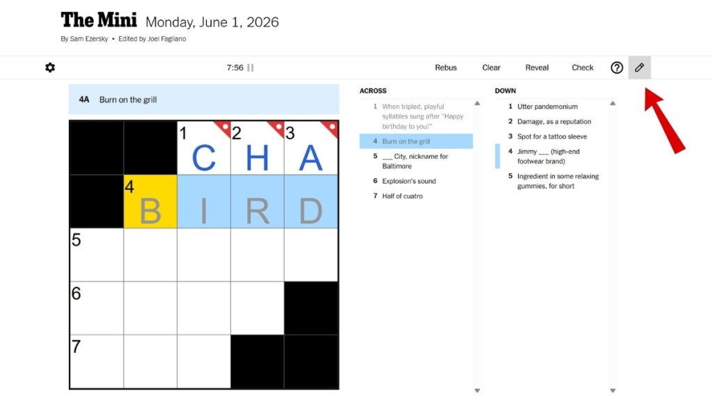 NYT Mini Crossword Pencil Mode