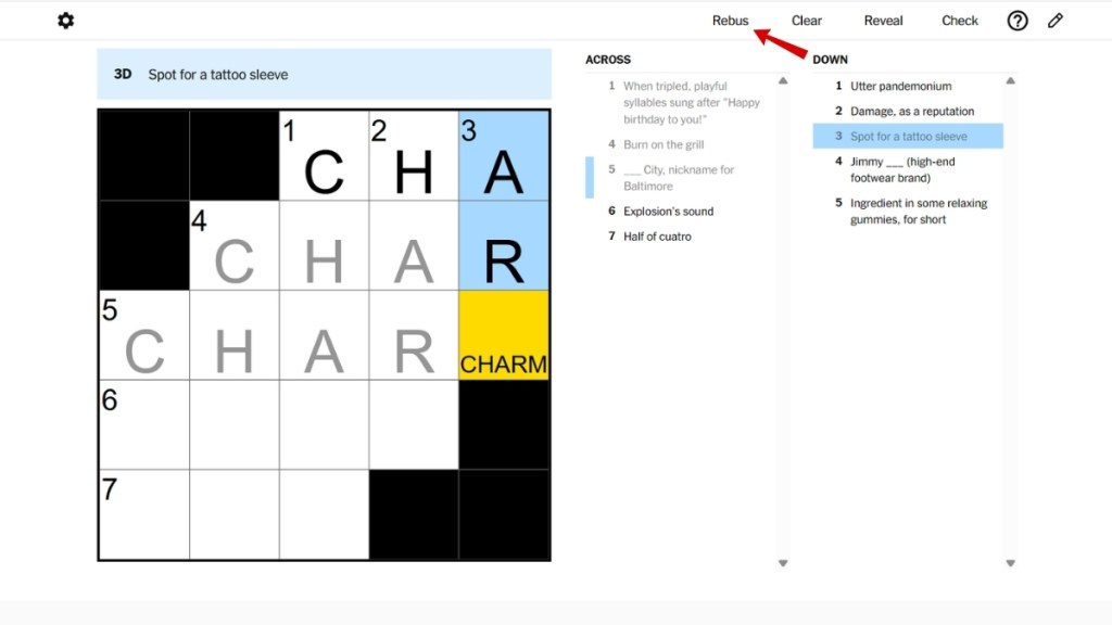 NYT Mini Crossword Rebus option