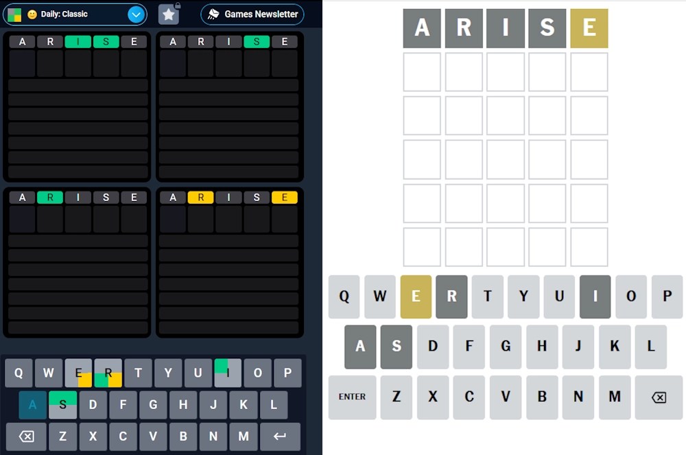 Quordle vs Wordle game mechanics