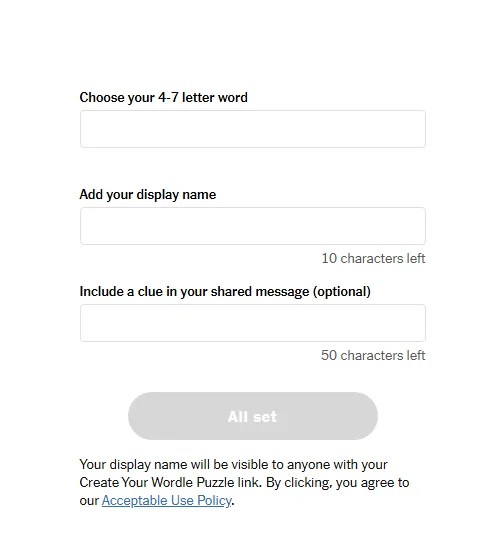 New York Times Create Your Own Wordle Page