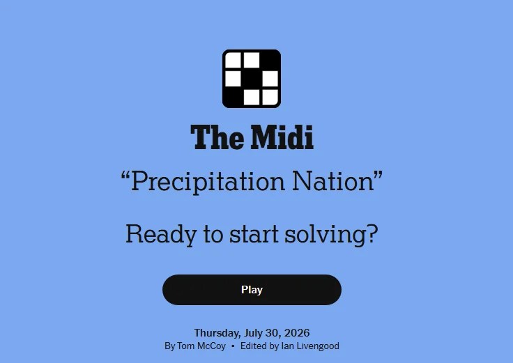 New York Times Midi Crossword with the Theme Title
