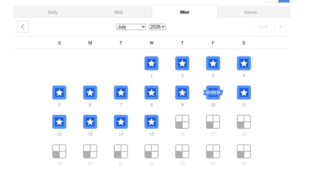 NYT Mini Crosswords archives