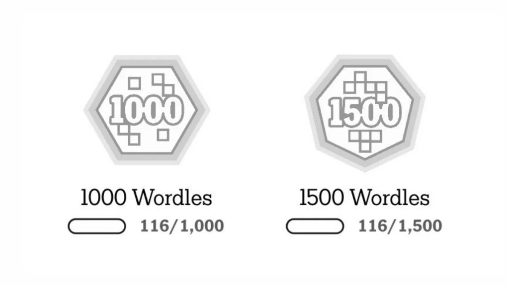 NYT Wordle Badges: 1000 Wordles and 1500 Wordles