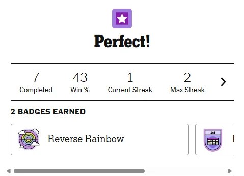 Reverse Rainbow Badge in NYT Connections