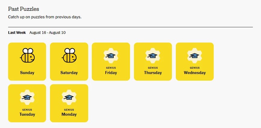 Play more than one game a day with Spelling Bee Past Puzzles