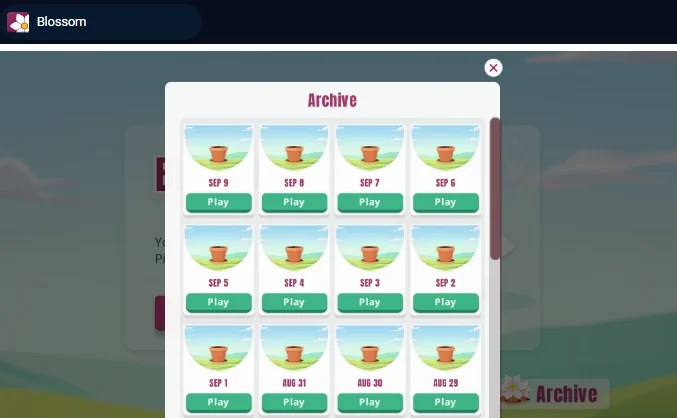 Play more than one puzzle a day with Blossom Word Game Archives