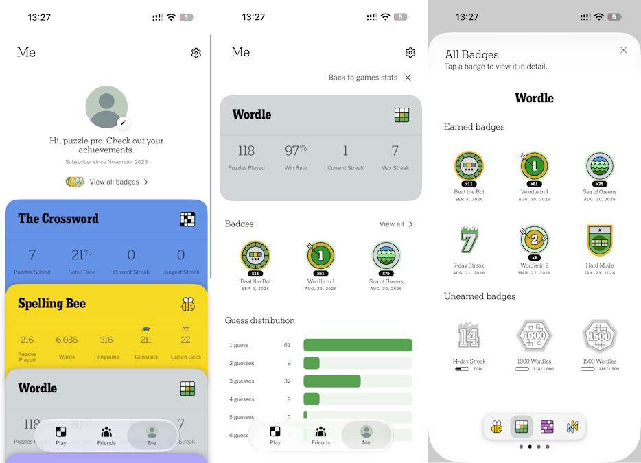 check-wordle-badges-in-the-NYT-games-app-on-iphone
