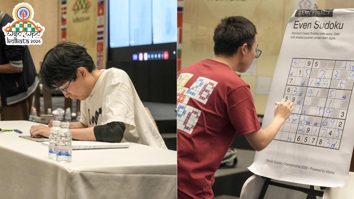 Ken Endo solving WPC puzzle while Ming solving WSC Sudoku at WSPC 2026