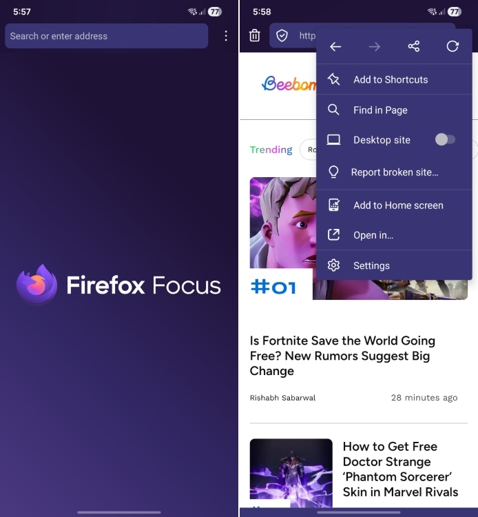 firefox focus on android