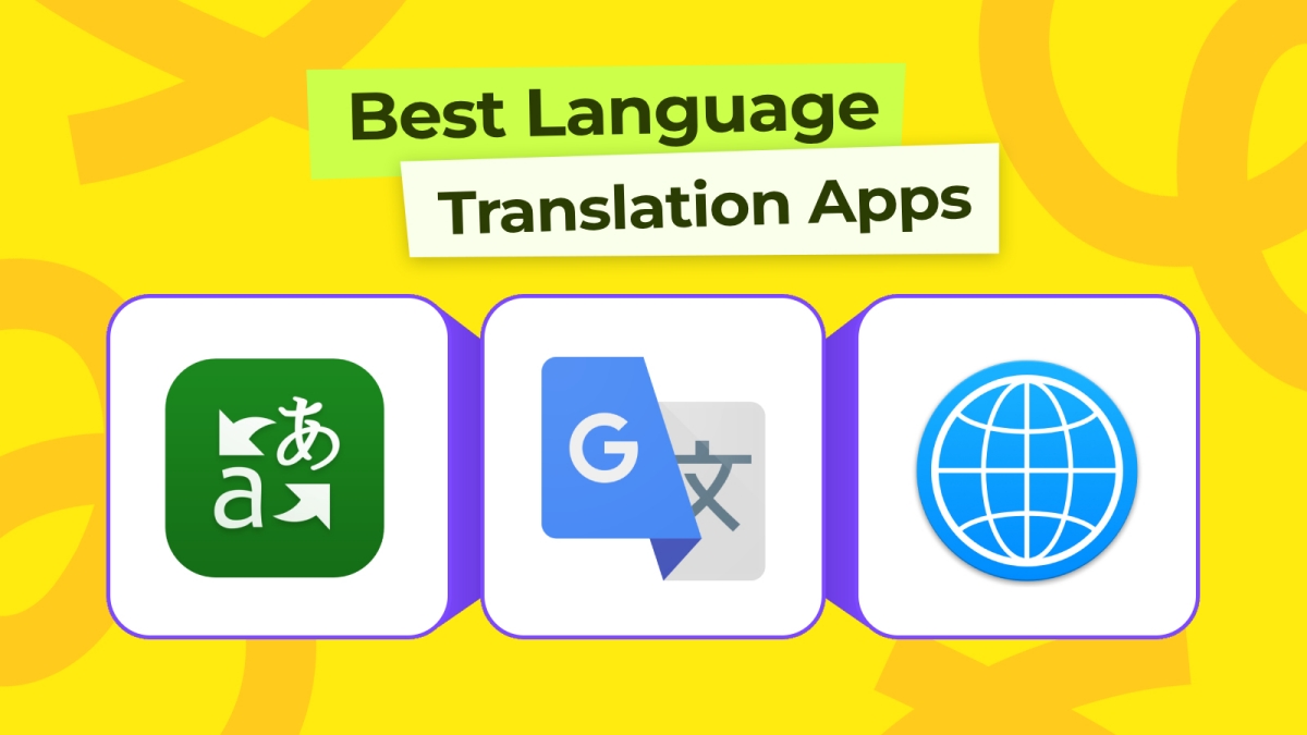 banner showing different icons of the best language translation apps on iPhone and Android
