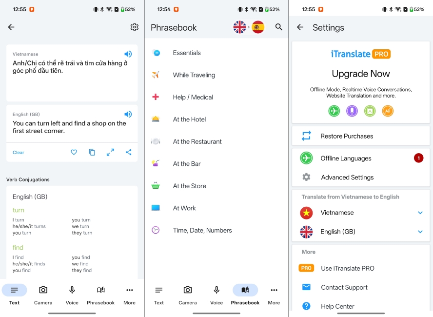 iTranslate Language Translation App Screenshots side by side