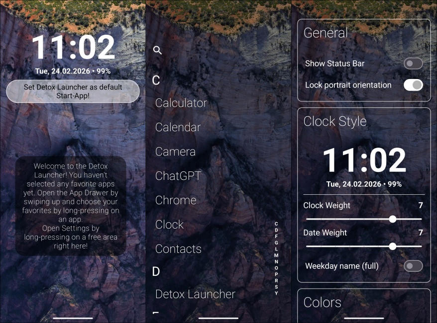 Detox Launcher screenshots side by side