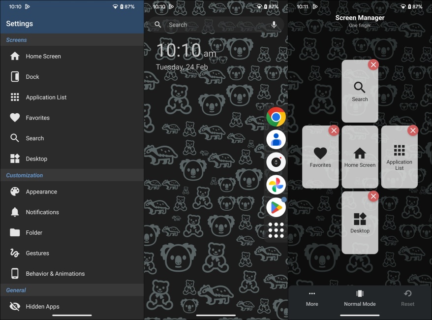 Lynx Launcher Android Launcher screenshot side by side 