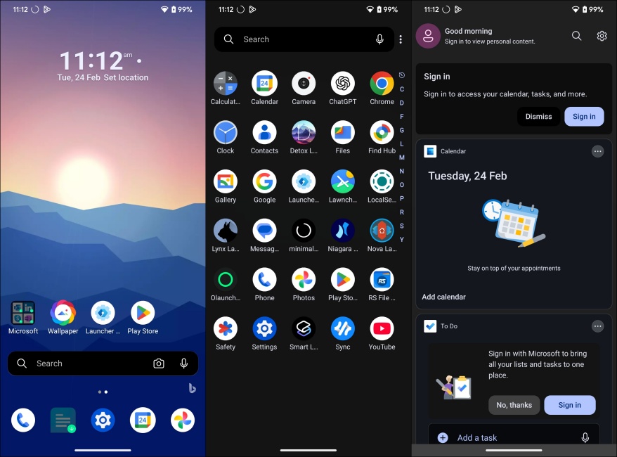 Microsoft Launcher screenshot side by side