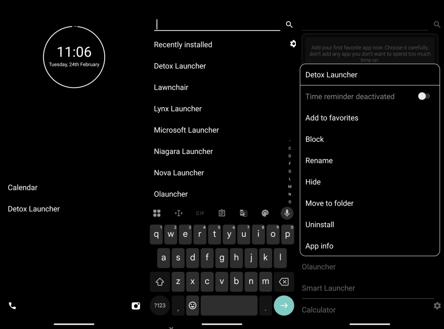Minimalist Phone Launcher screenshot side by side