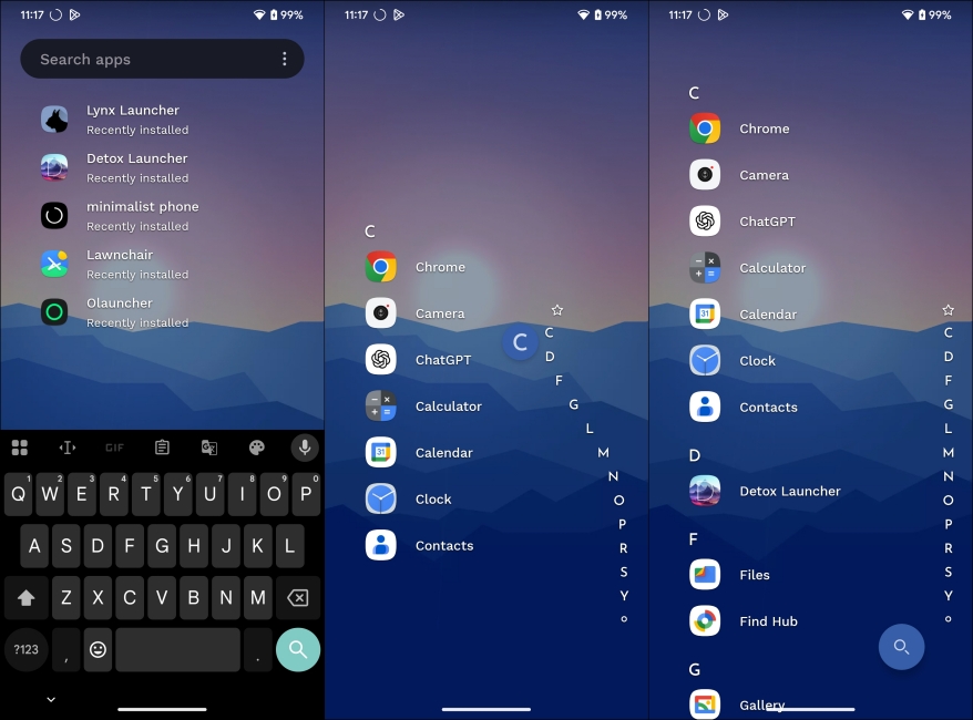 Niagara Launcher Android screenshot side by side
