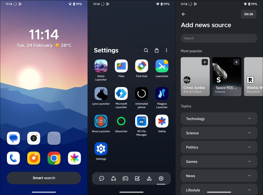 Smart Launcher Android screenshot side by side