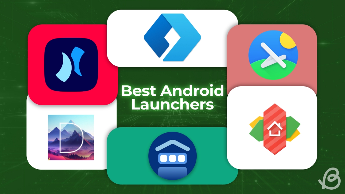 illustration showing different icons of the best Android launchers in 2026