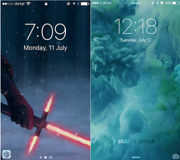iOS 10 Lock-screen (Left) vs iOS 9 Lock-screen (Right)