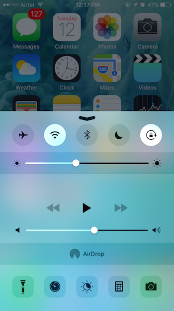 iOS 9: Control Center
