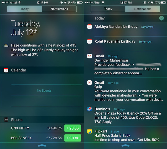 iOS 9: Today View and Notification Center