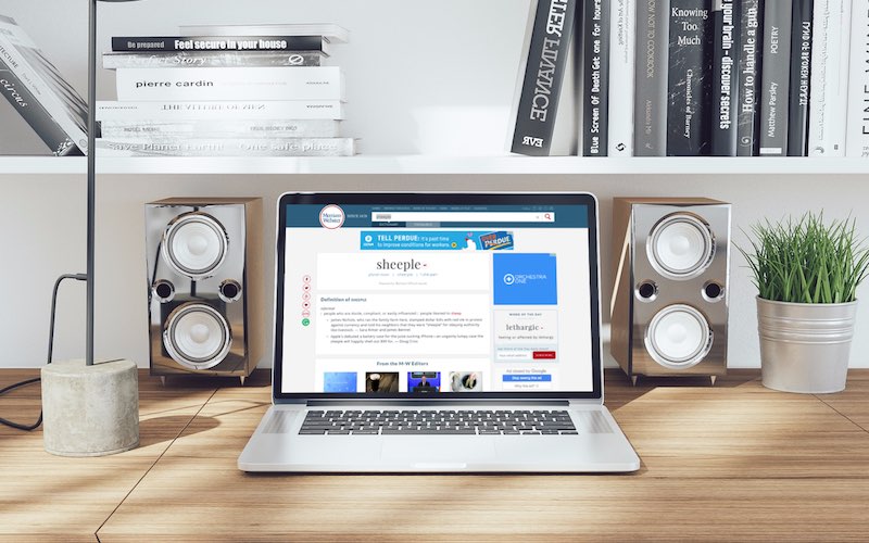 merriam-webster adds sheeple and cites apple users as one of the examples