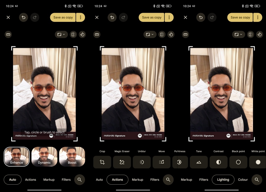 Google Photos AI Editing Features Screenshots side by side