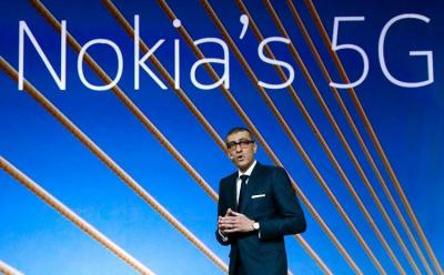 Rajeev Suri, Nokia’s President and Chief Executive Officer, speaks during the Mobile World Congress in Barcelona