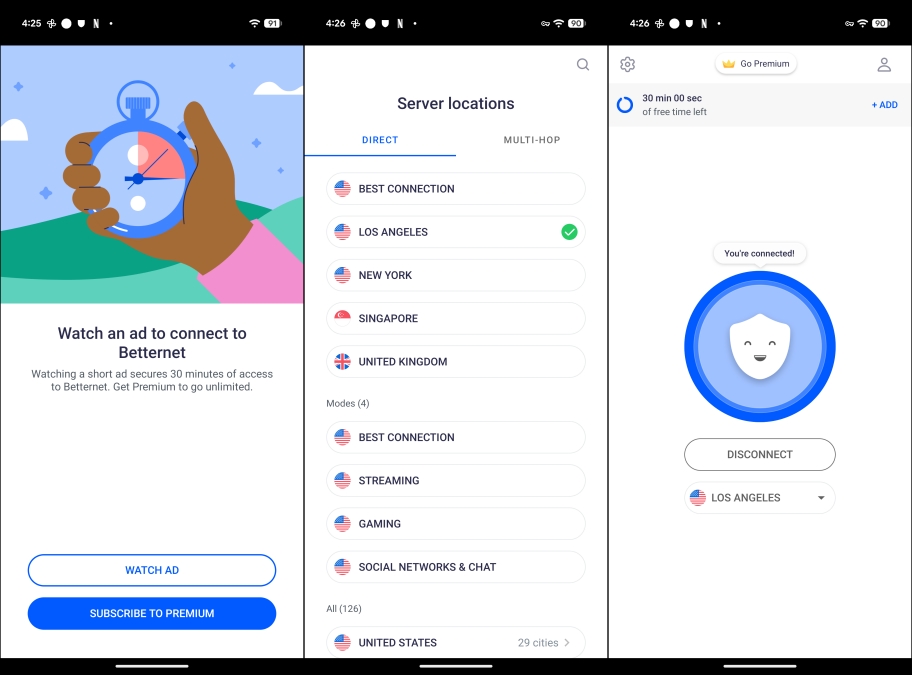 Betternet VPN screenshots on Android