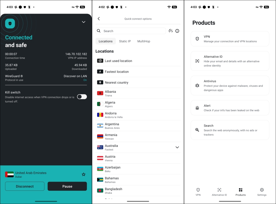 Surfshark VPN screenshots on Android