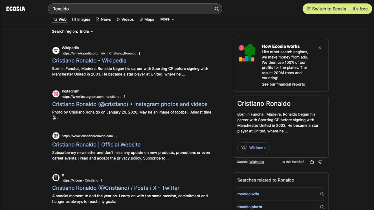 Ecosia Search Engine Google Alternative