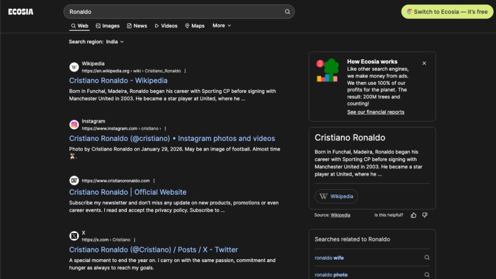 Ecosia Search Engine Google Alternative