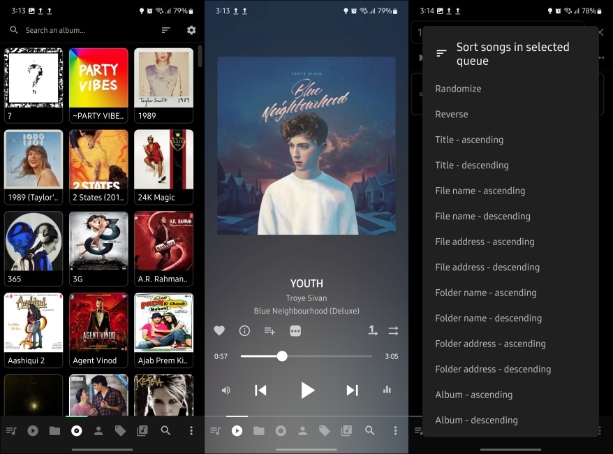 screenshots showing different UI elements inside Musicolet