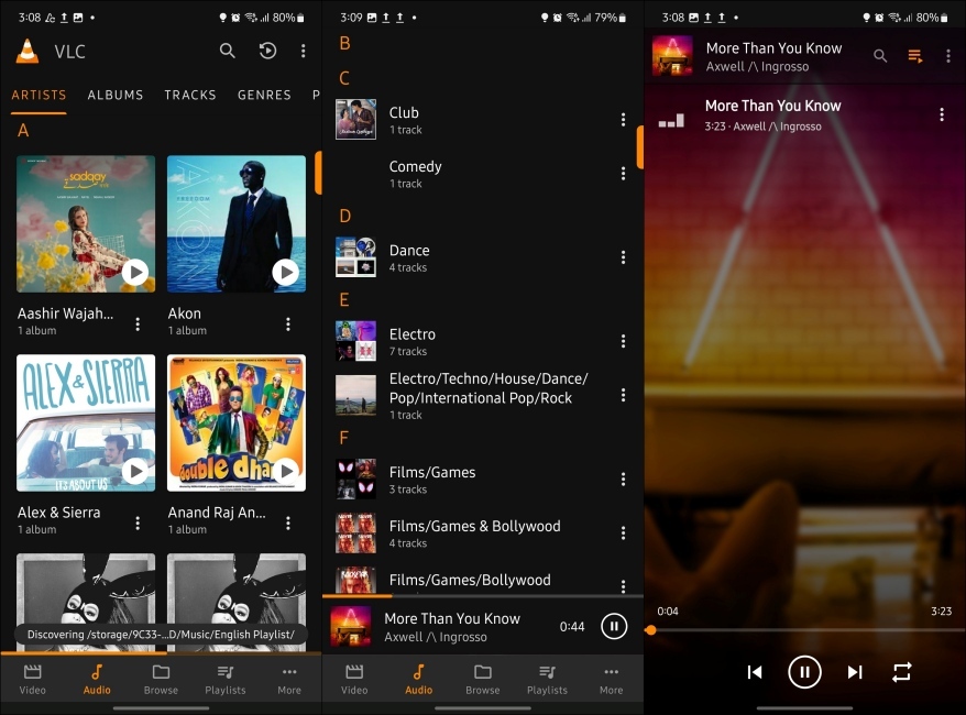 screenshots showing different UI elements inside VLC Media Player