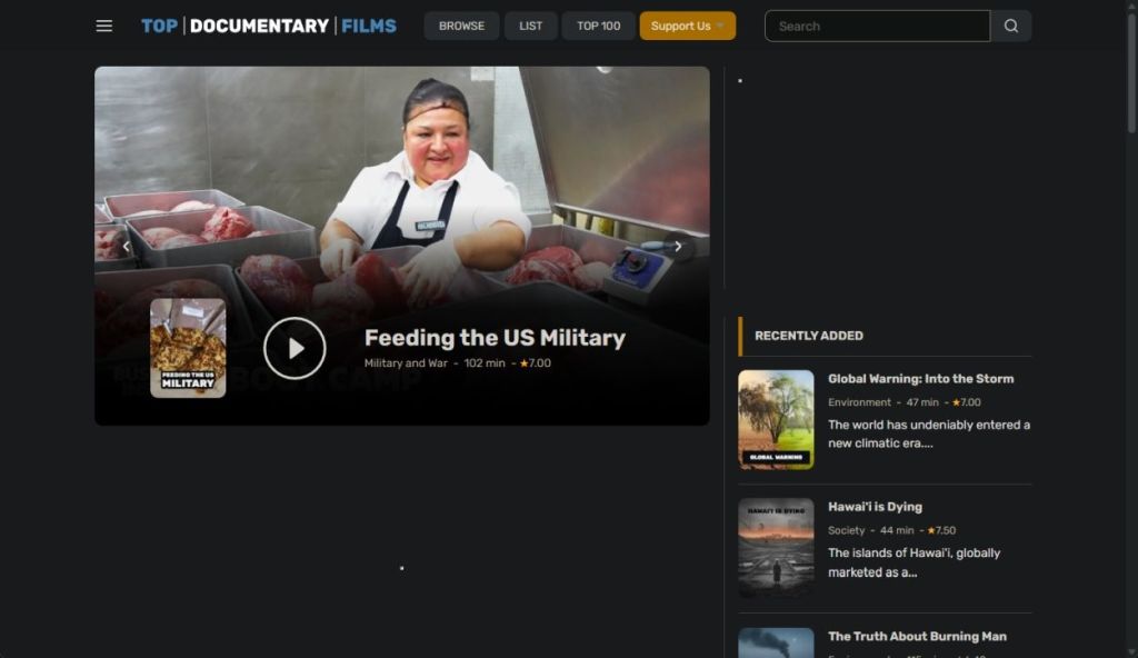 top documentary films web UI