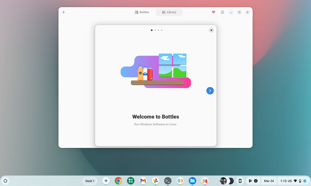 Bottles Linux app on ChromeOS