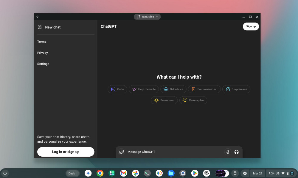 ChatGPT Android app on ChromeOS