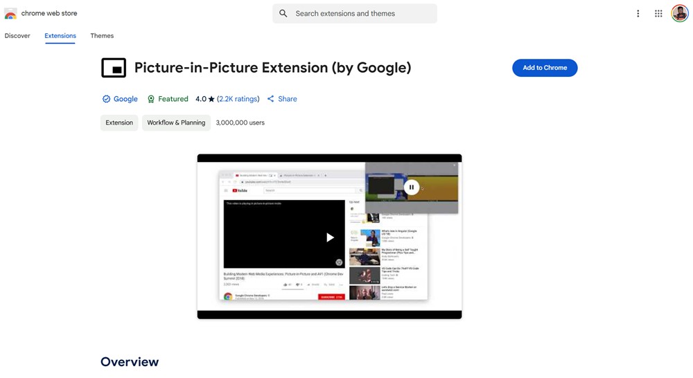 Chrome pip extension