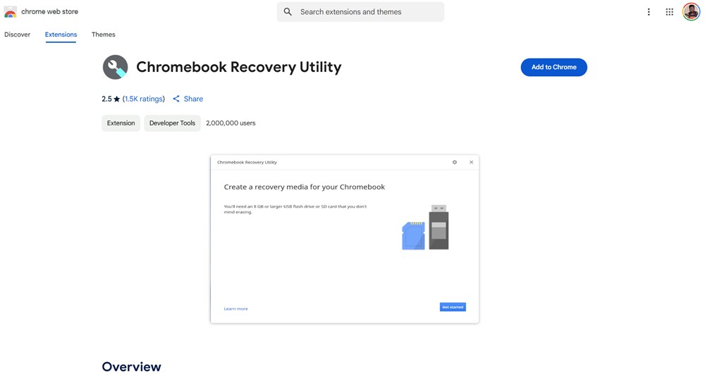 Chromebook recovery utility extension