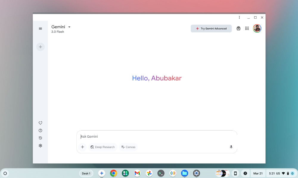 Gemini Web app on Chromebook