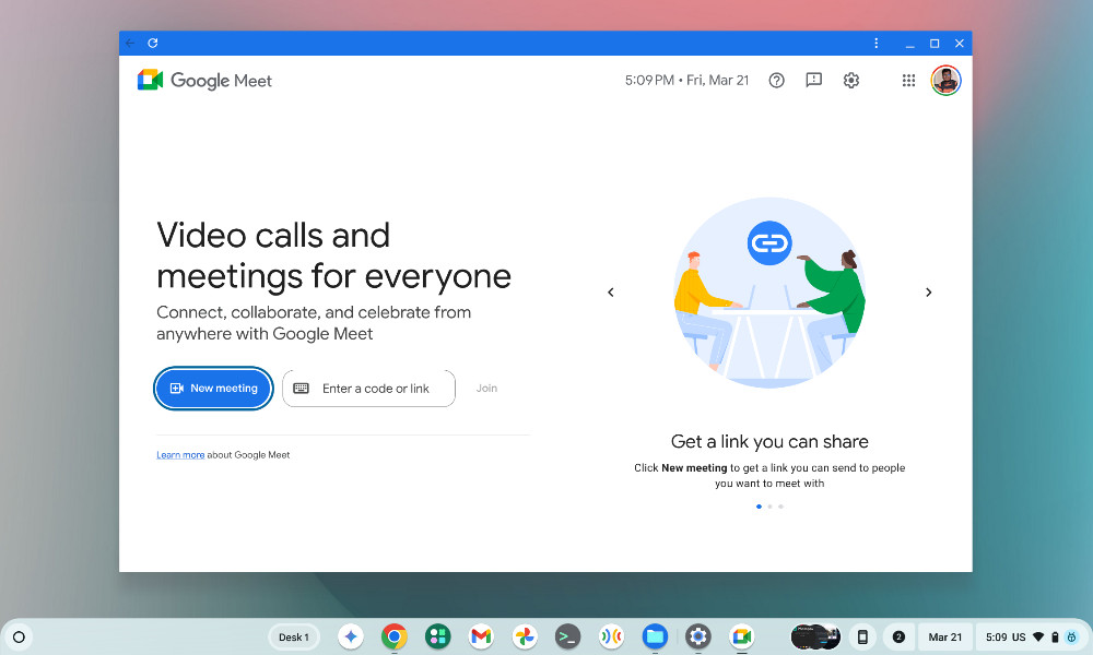 Google Meet web app on Chromebook
